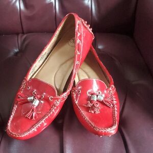 Johnston & Murphy Red Moccasins with Decorative Perforations